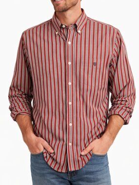 LP LOUIS PHILIPPE Tailored Fit Cotton Red Striped Button-Down Shirt Men 42 Large